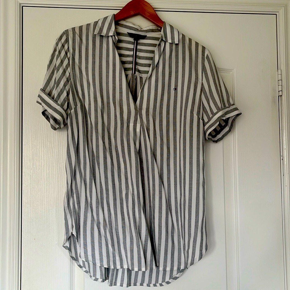 Tommy Hilfiger Grey and White Striped Blouse